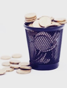 Trash bin with gold coins