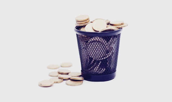 Trash bin with gold coins