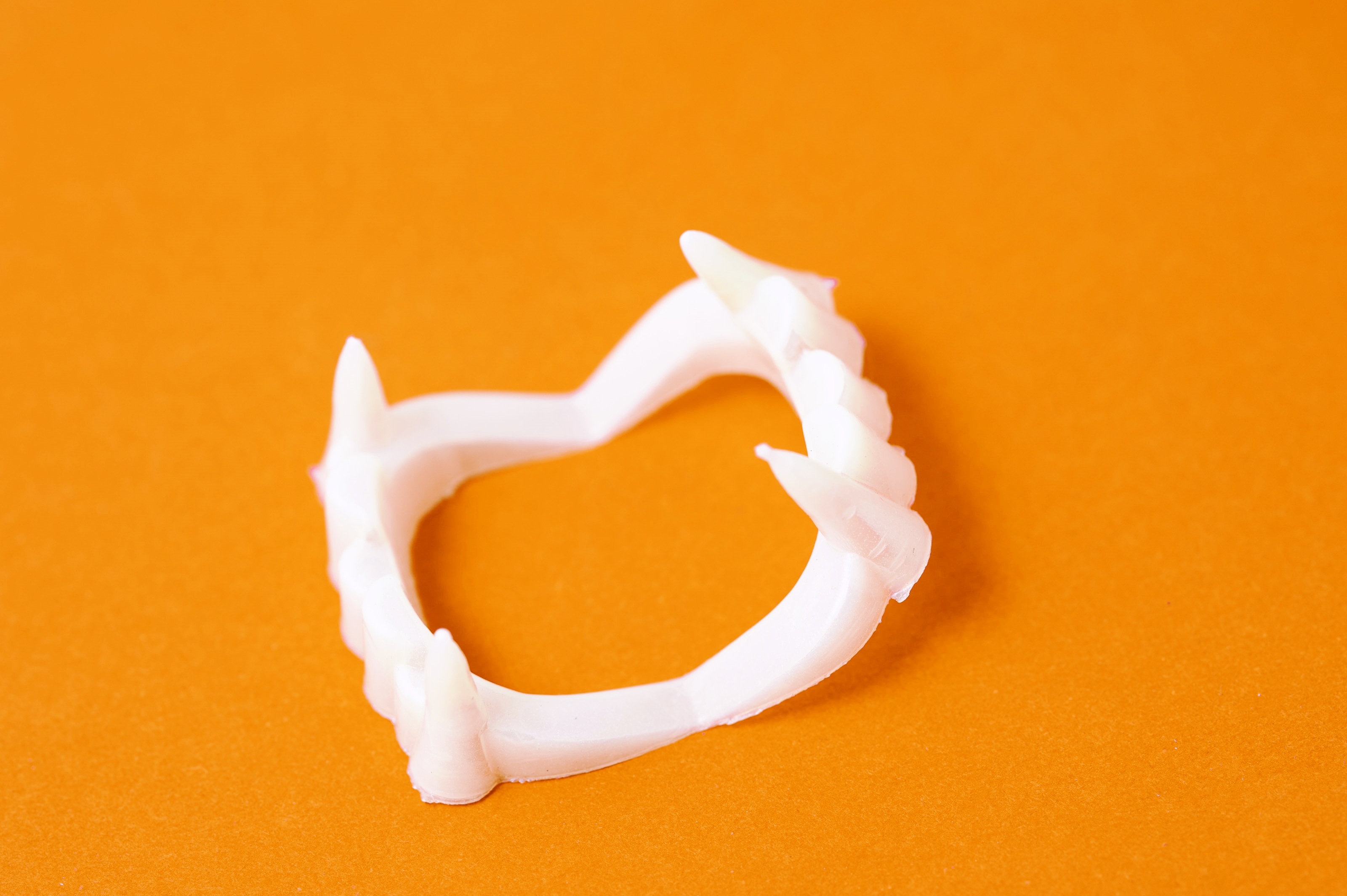 Close-up of fake plastic fangs for Halloween