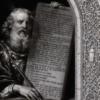 V0034277 Moses, with his rod and the table of the ten commandments; w