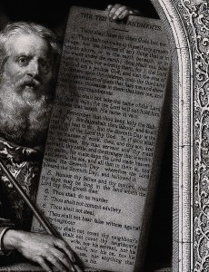 V0034277 Moses, with his rod and the table of the ten commandments; w