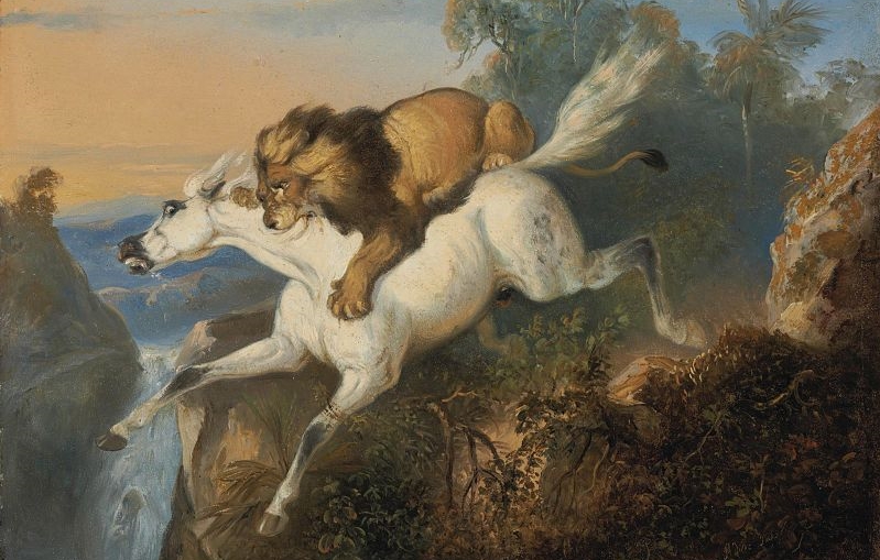 Raden_Sarief_Bustaman_Saleh_-_Lion_attacking_a_horse