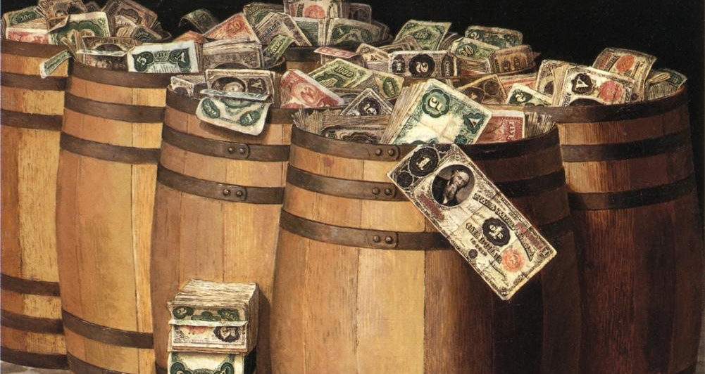 Victor_Dubreuil_-_Barrels_on_Money,_c._1897_oil_on_canvas